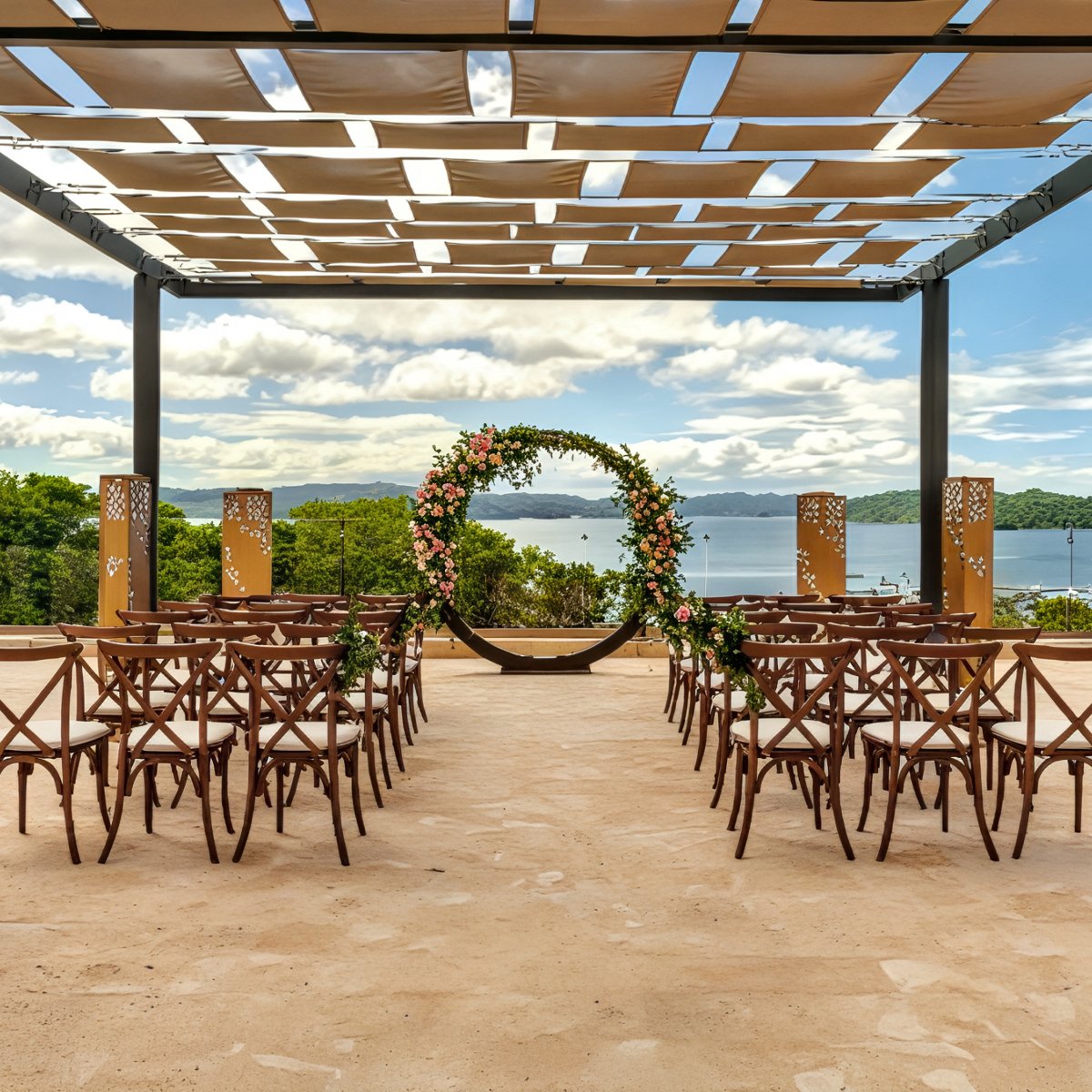 Scenic waterfront wedding ceremony setup at one of Costa Rica's top destination wedding venues.