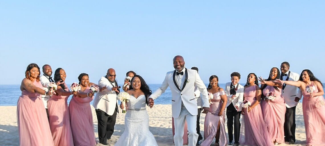 fall destination wedding dress guide hyatt ziva los cabos bridal party on all-inclusive resort beach