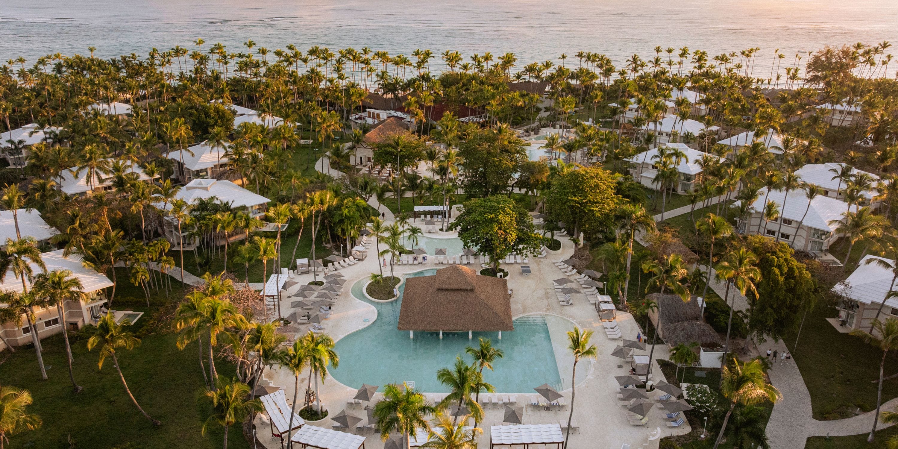 Aerial view of Grand Palladium Bavaro resort, perfect for a destination wedding by ocean and pools.