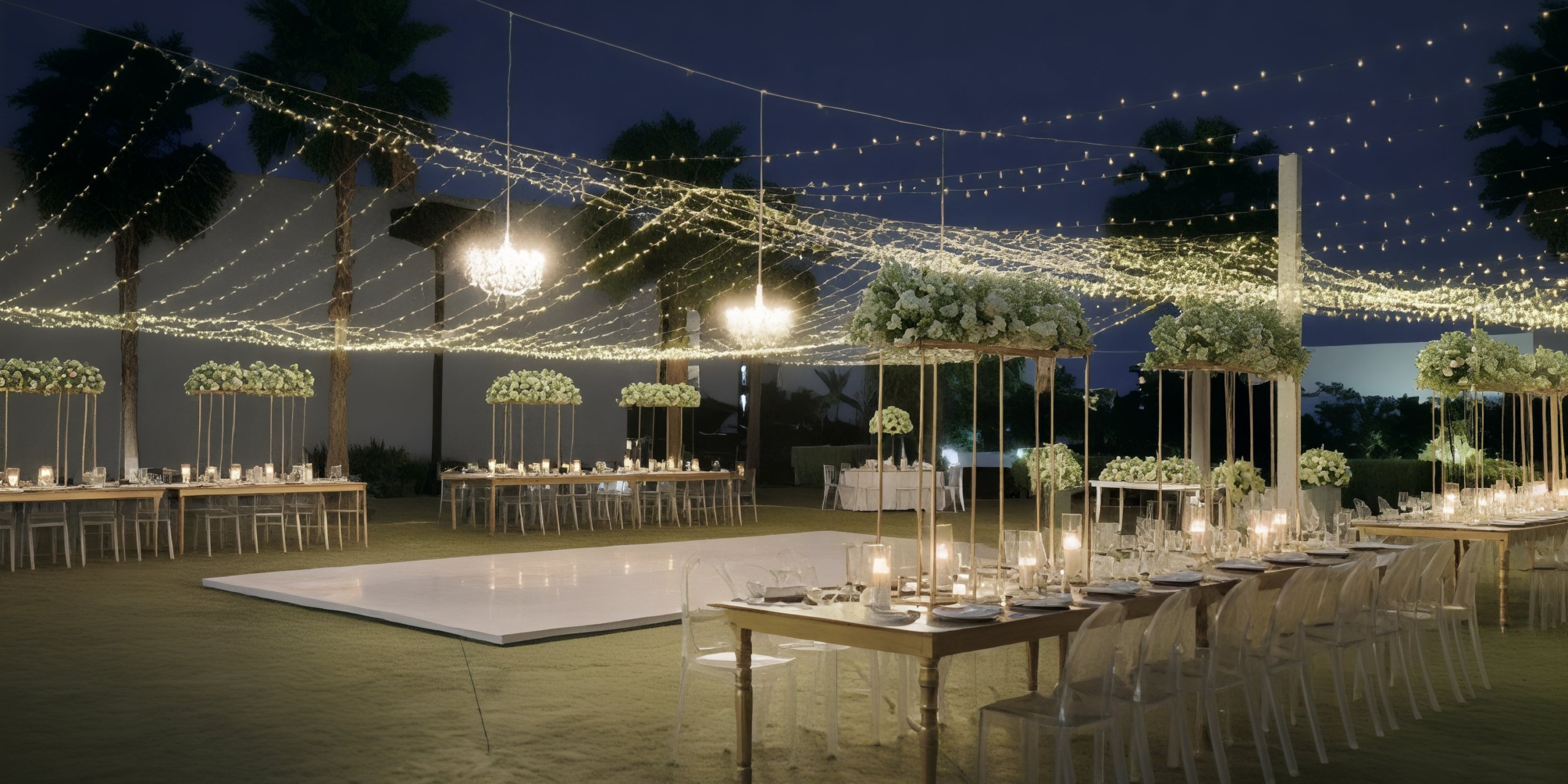 Grand Palladium Costa Mujeres: Experience an enchanting outdoor night reception perfect for a destination wedding, complete with tables, chairs, and string lights.