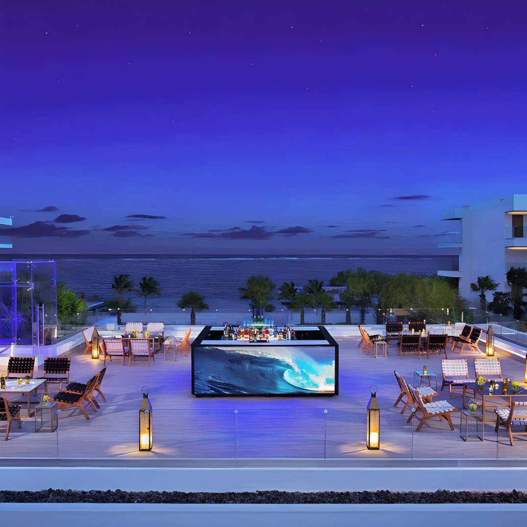 Purple rooftop lounge at Breathless Riviera Cancun Resort & Spa Puerto Morelos, Q.R., Mexico