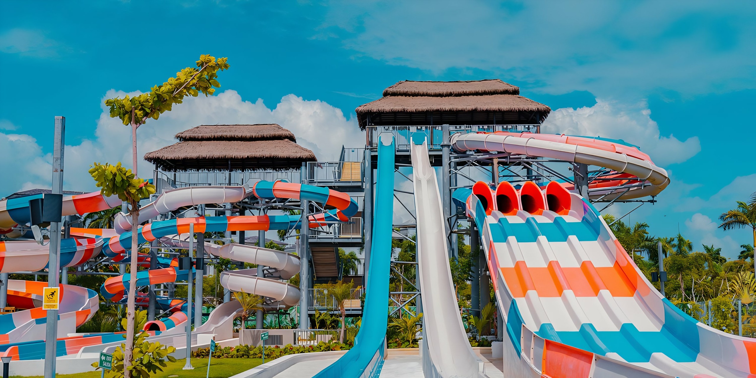 Hard Rock Punta Cana water slides at a tropical water park.