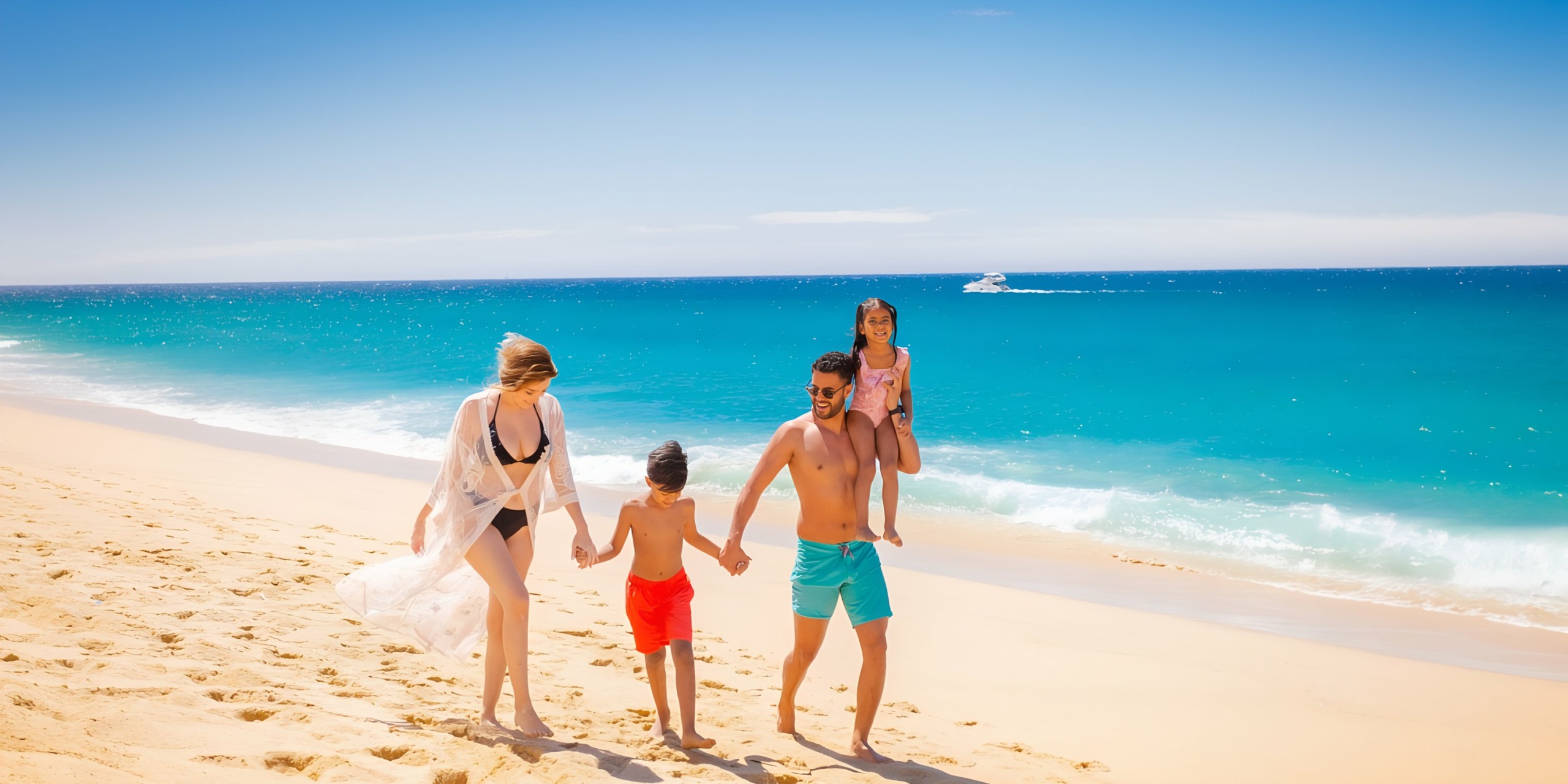 Family of four enjoying a sunny day at Sandos Finisterra Los Cabos.