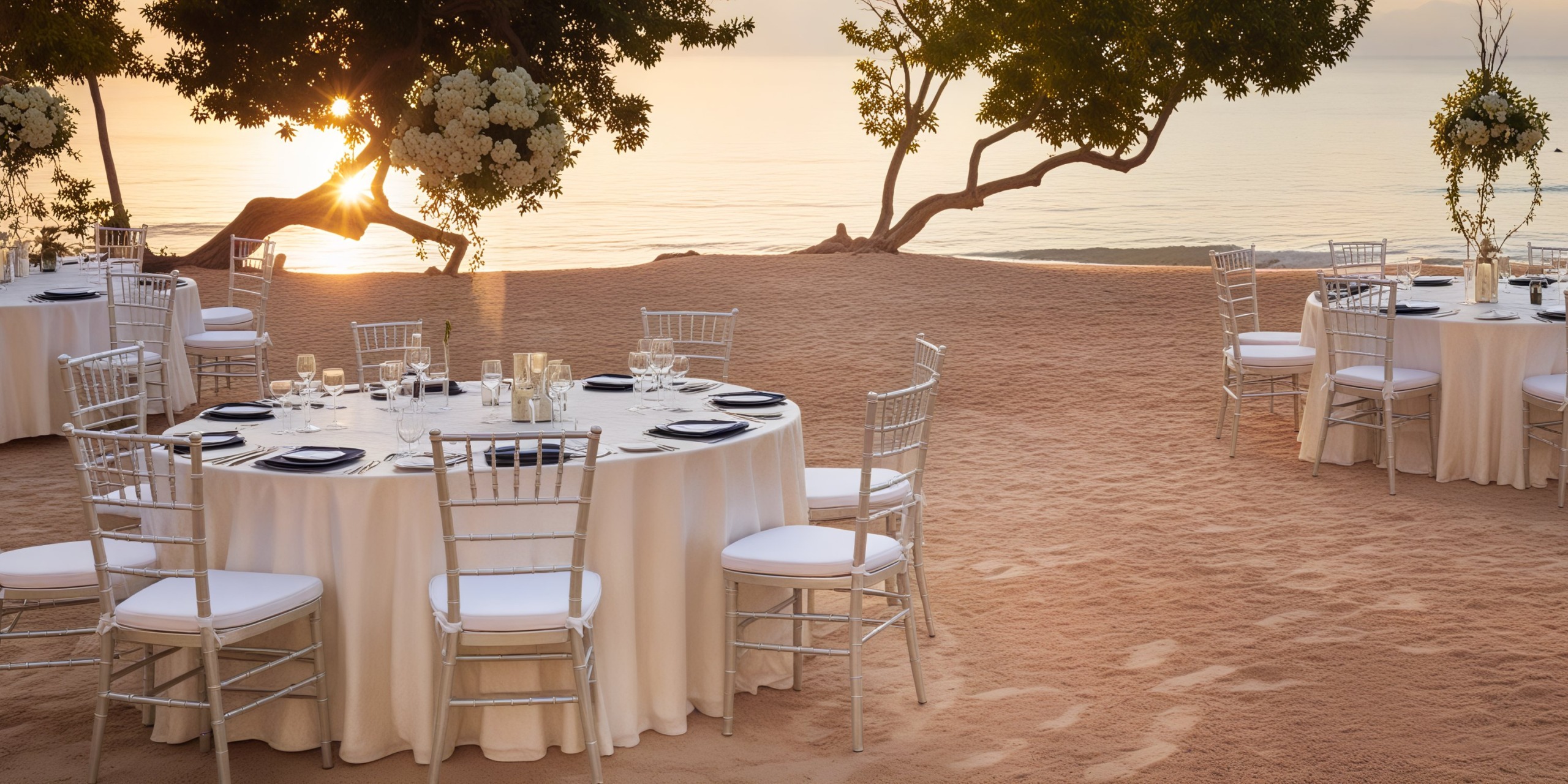 Azul Beach Resort Negril: Celebrate a destination wedding with a charming sunset ceremony featuring round tables and chairs.