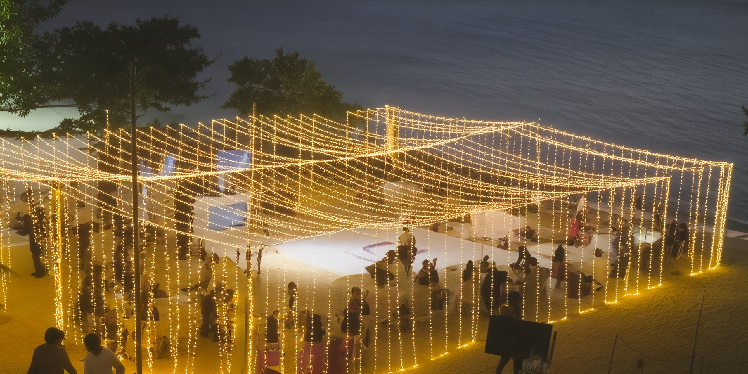 Experience a magical destination wedding at Azul Beach Resort Negril, where the waterfront comes alive at night under a canopy of twinkling string lights.