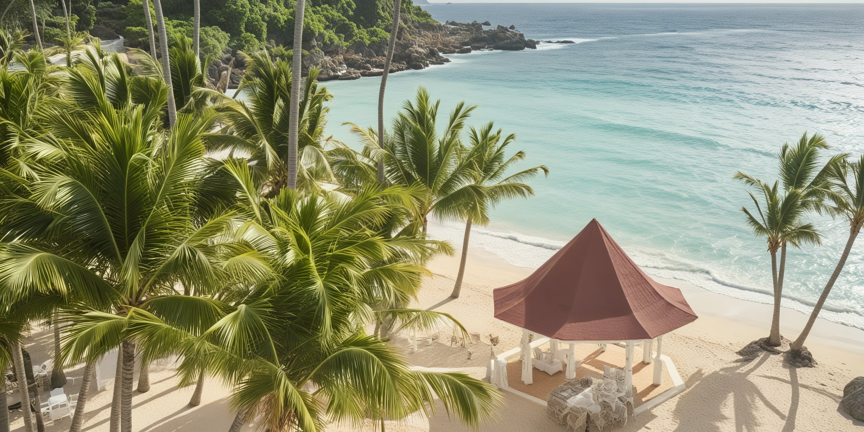 Bahia Principe Grand Jamaica offers a picture-perfect destination wedding setting, featuring a tropical scene with palm trees, a charming gazebo, and crystal-clear water.