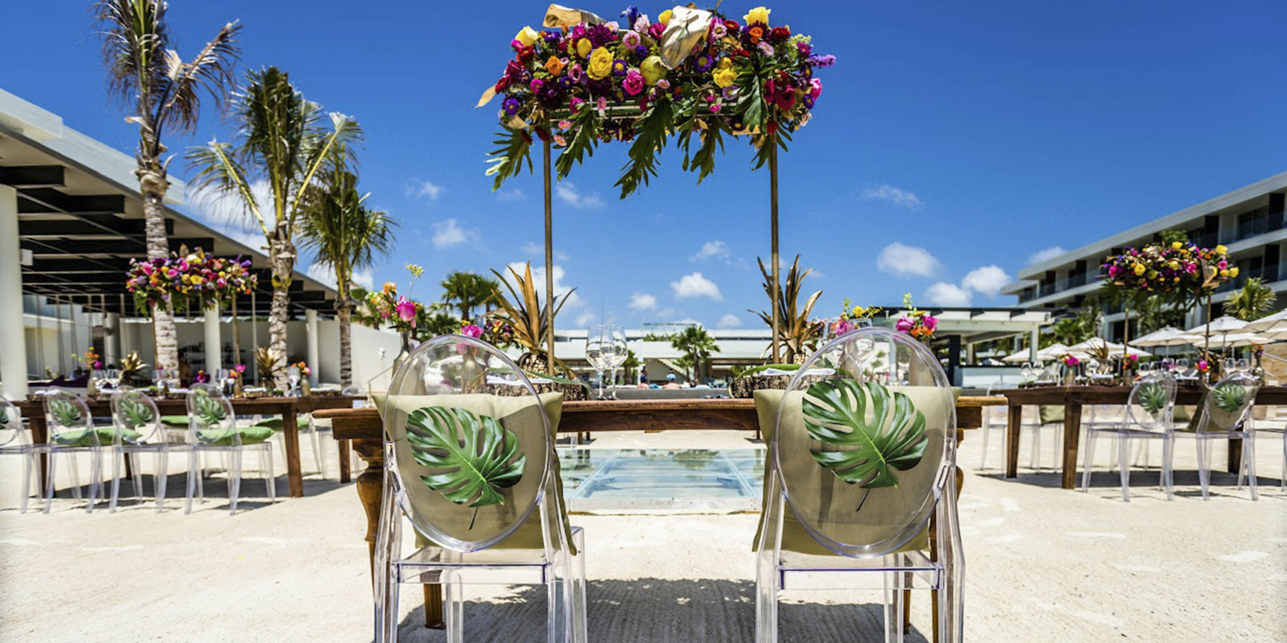 A wedding reception set up at Breathless Riviera Cancún Resort &amp; Spa.