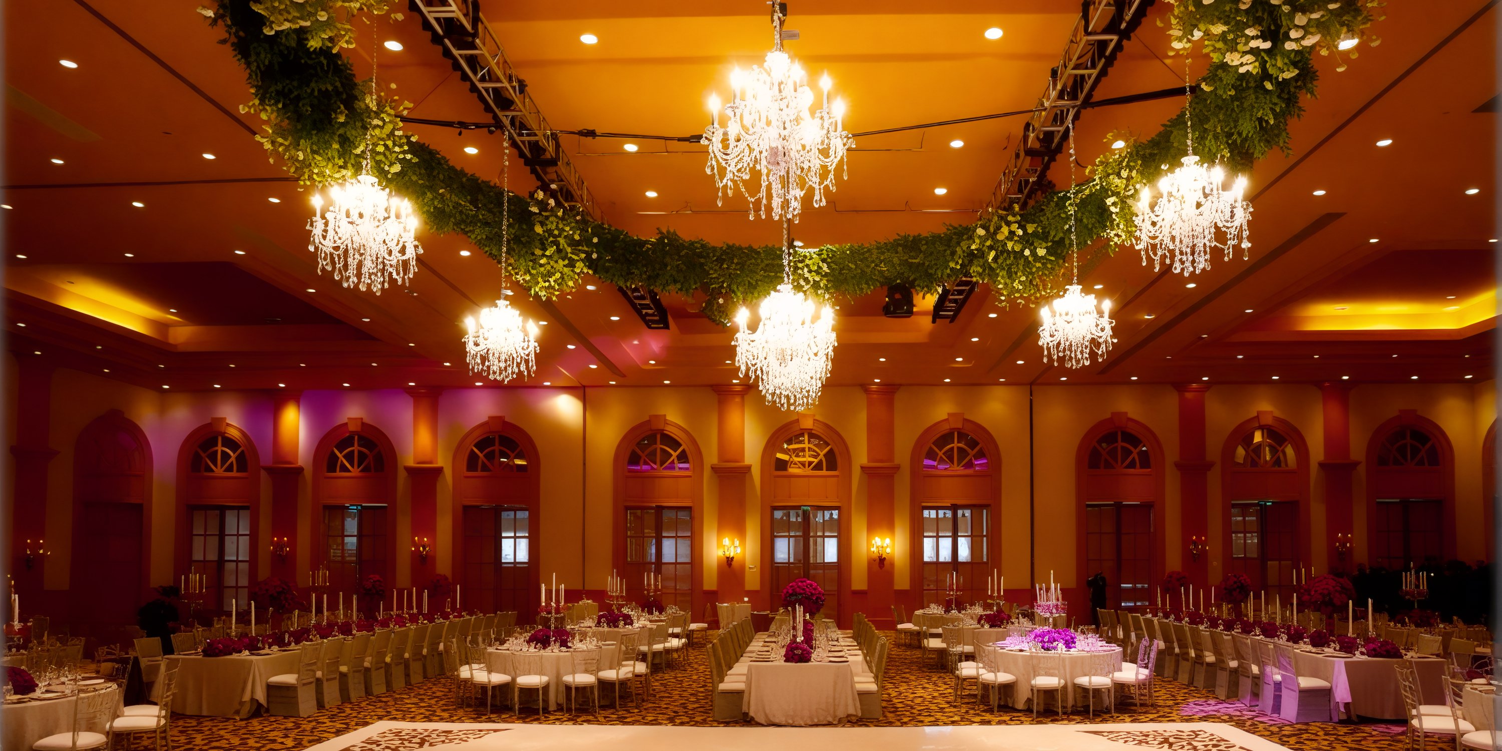 Grand Fiesta Americana Los Cabos: An elegant venue featuring chandeliers, beautifully set tables, and floral decor, perfect for a destination wedding.