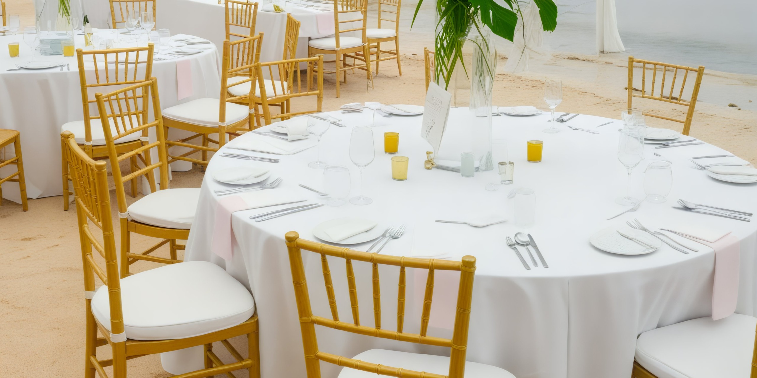 For a destination wedding, enjoy dining on the sand at Hideaway at Royalton Negril, where charming white tablecloths and vibrant yellow chairs create the perfect seaside setting.