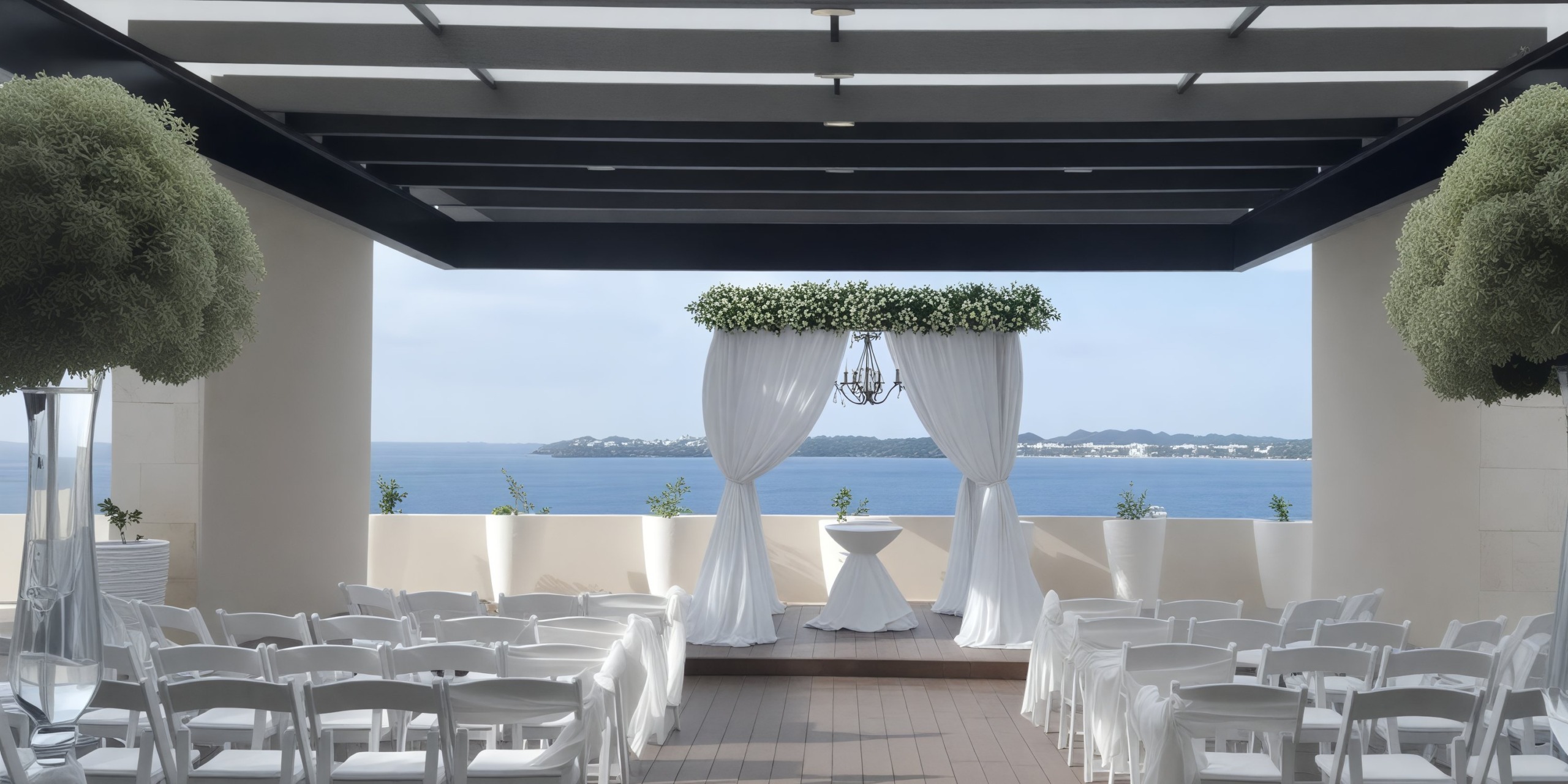 A stunning destination wedding setup awaits at Hideaway, Royalton Negril, featuring elegant white chairs perfectly arranged to face the breathtaking ocean.