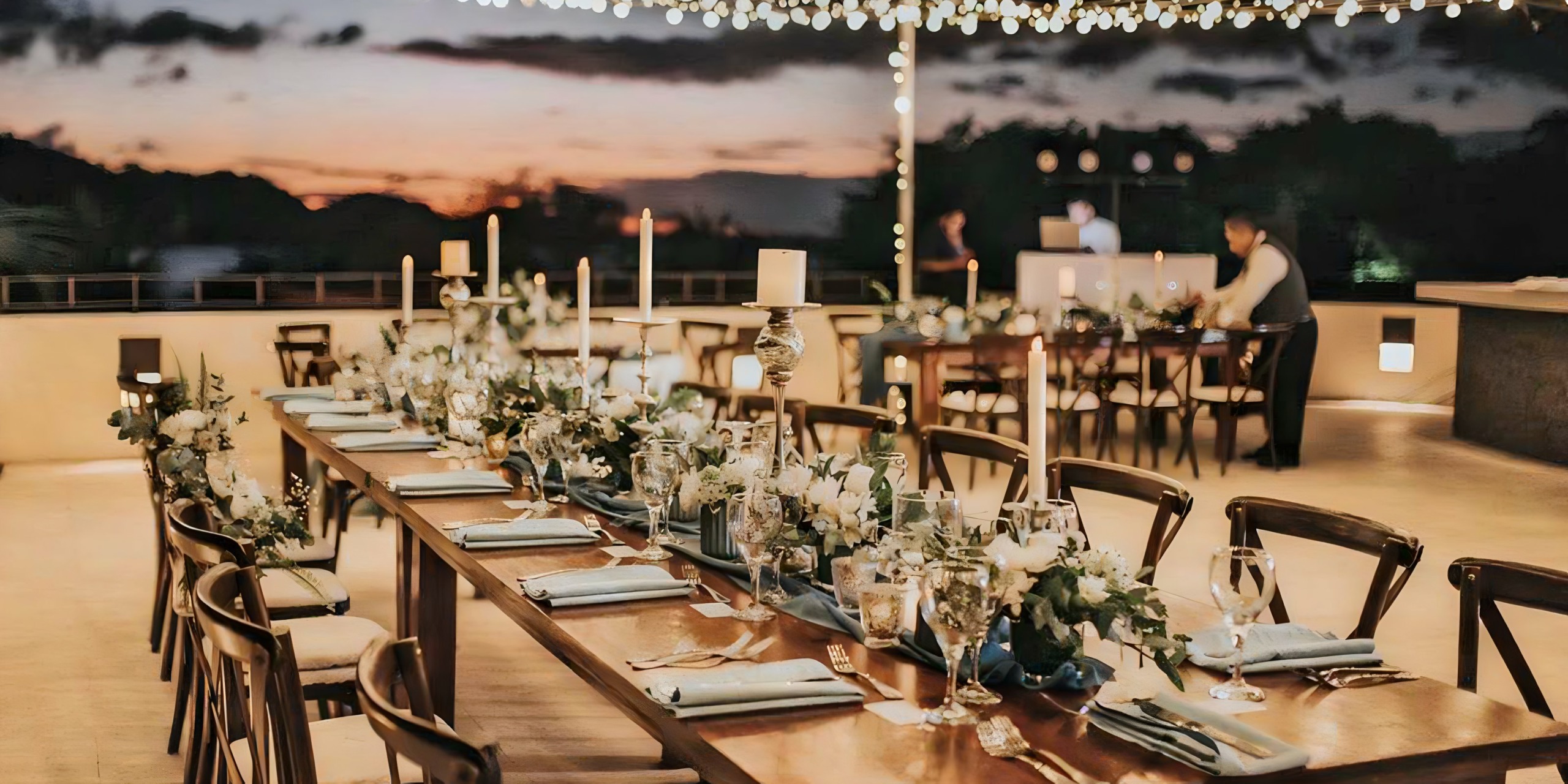 Formal terrace dining long table at destination wedding wedding reception at Dreams Las Mareas Playa el Jobo La Cruz de Guanacaste El Jobo Costa Rica