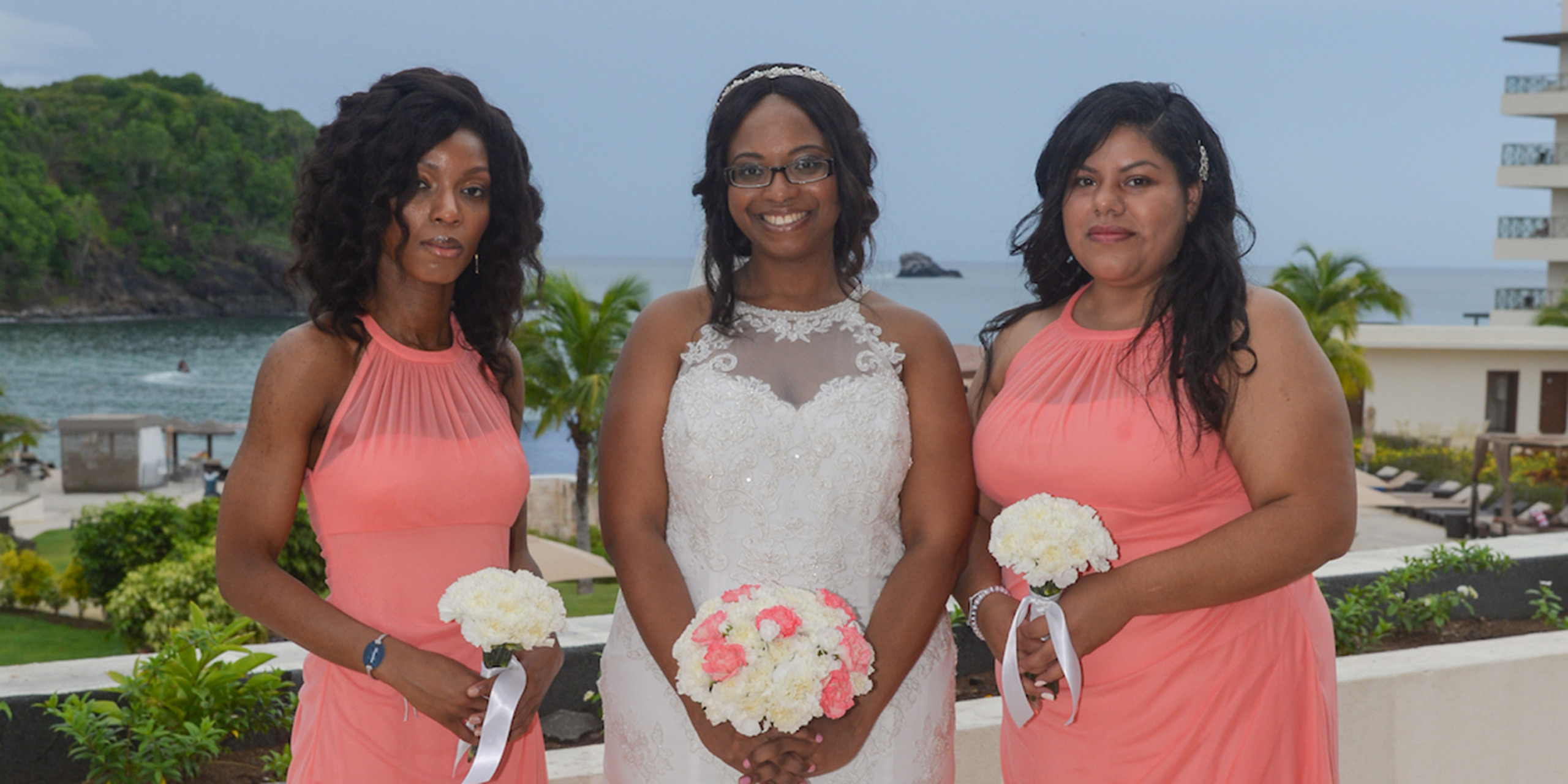 India poses with her bridesmaids at her India and Igor wedding