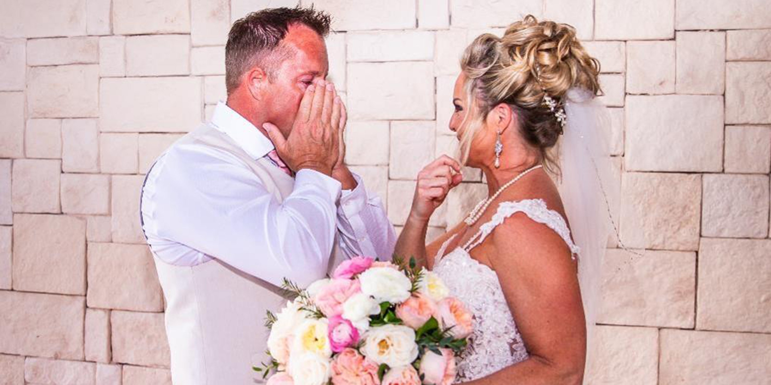 Troy seeing his beautiful bride for the first time. Jacqueline and Troy destify destination wedding