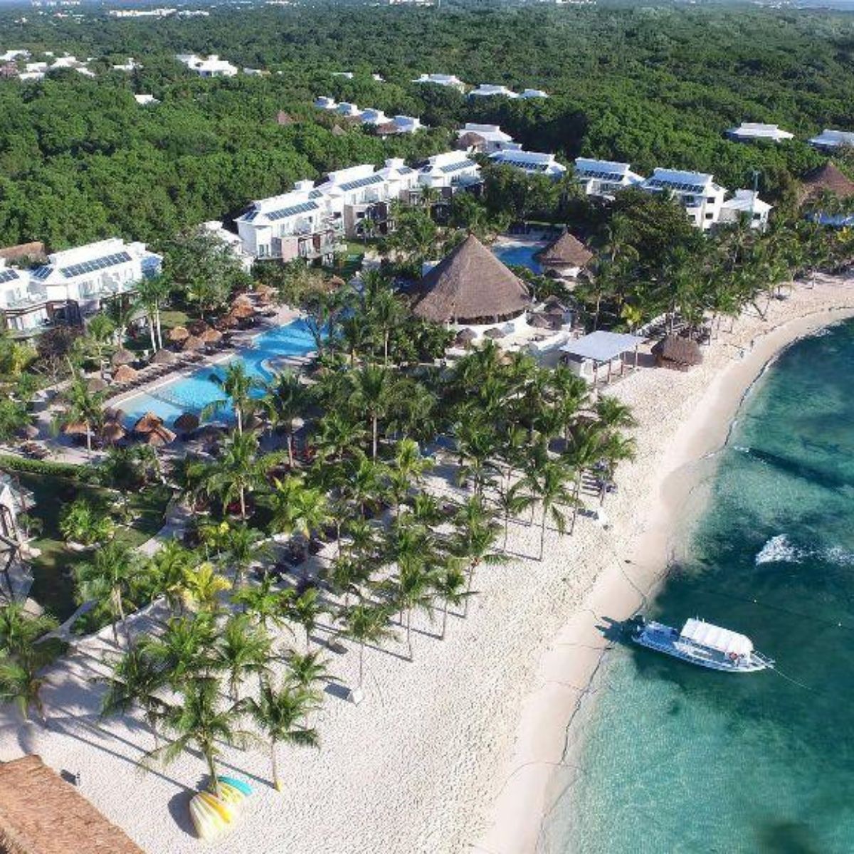 Aerial photo of the resort and the beach at Sandos Caracol Eco Resort