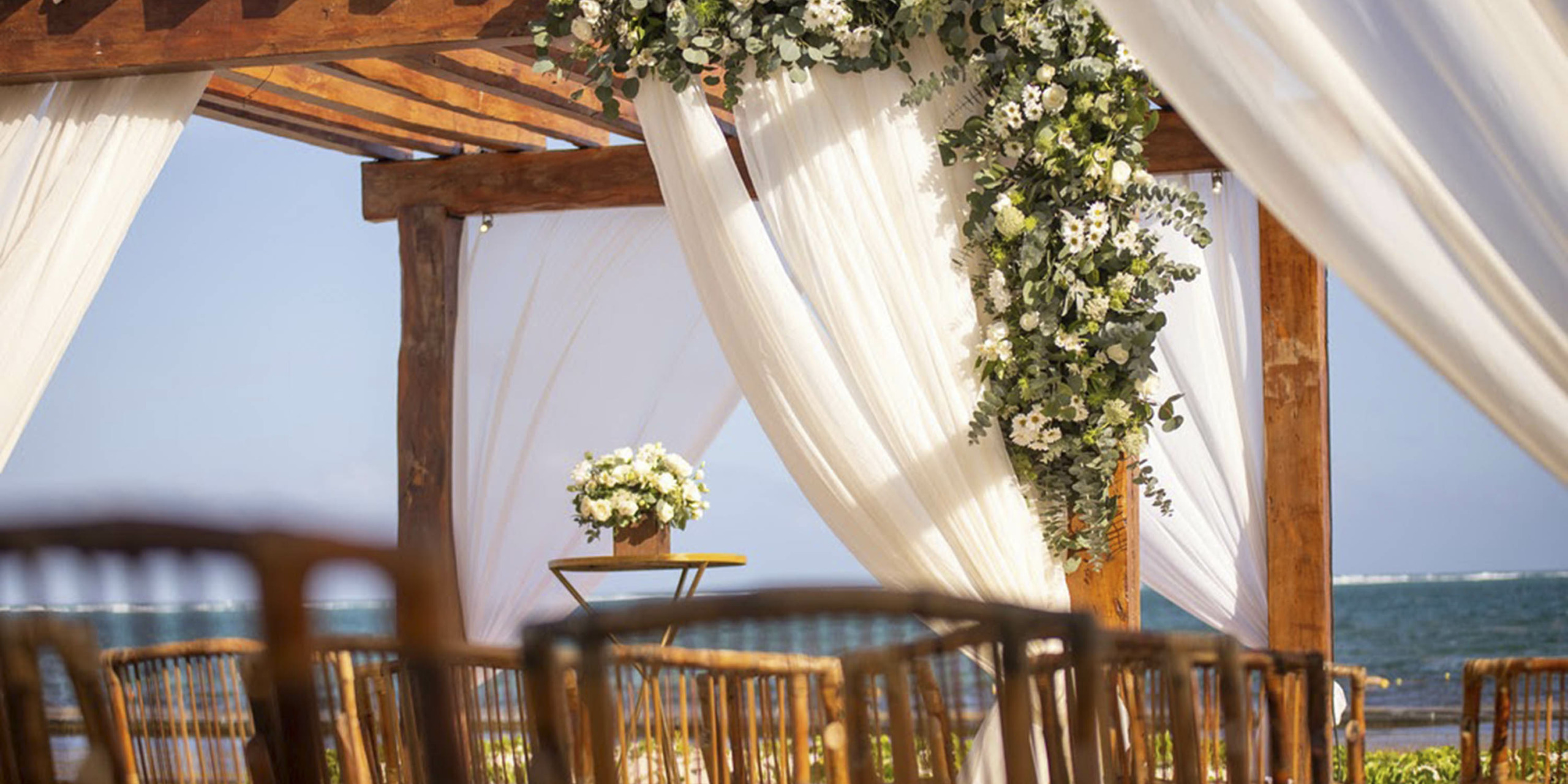 A wedding ceremony set up at Breathless Riviera Cancún Resort & Spa.
