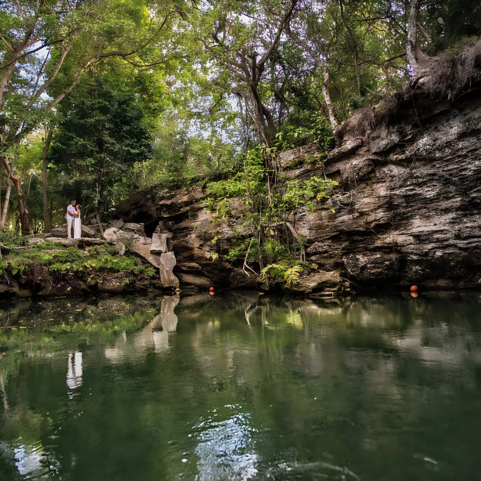 Couple embracing at cenote bonanza Generations Riviera Maya