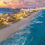 Panoramic view of a Cancun destination wedding all inclusive resort during sunset