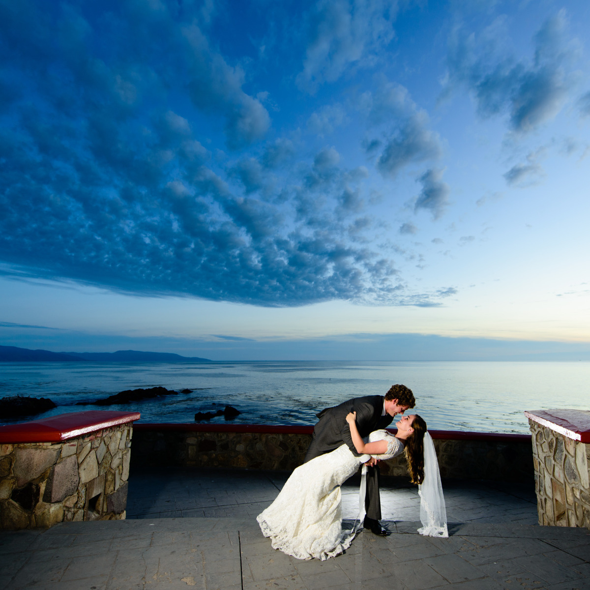 Newly married couple after a destination wedding in paradise