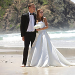 Couple on the beach of a destination wedding