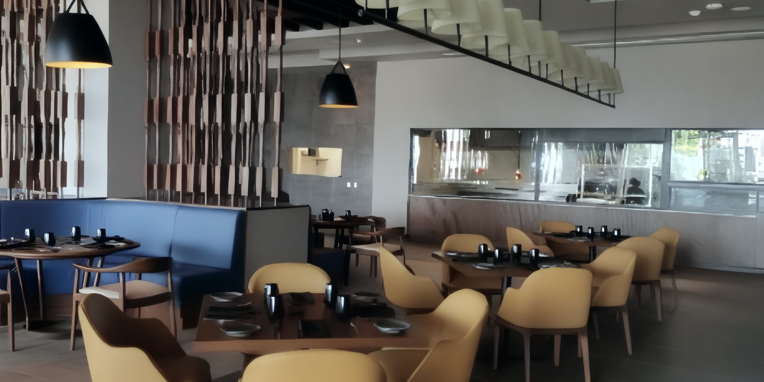 Royalton Splash Riviera Cancun, featuring vibrant yellow chairs, stylish blue booths, and an open kitchen, is the perfect venue for your destination wedding.