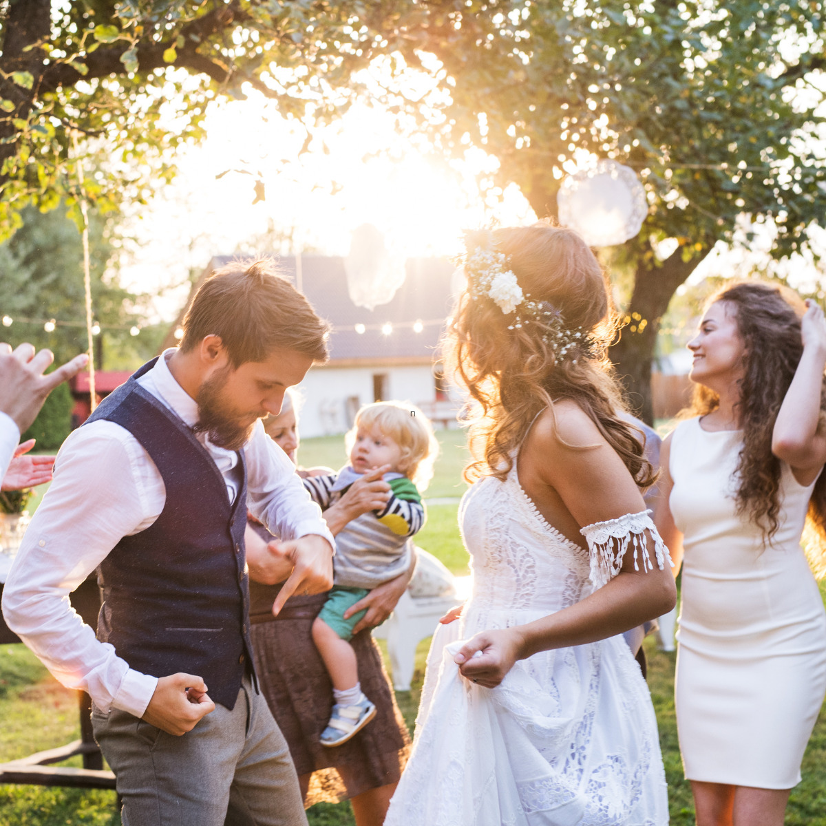 Wedding group dancing