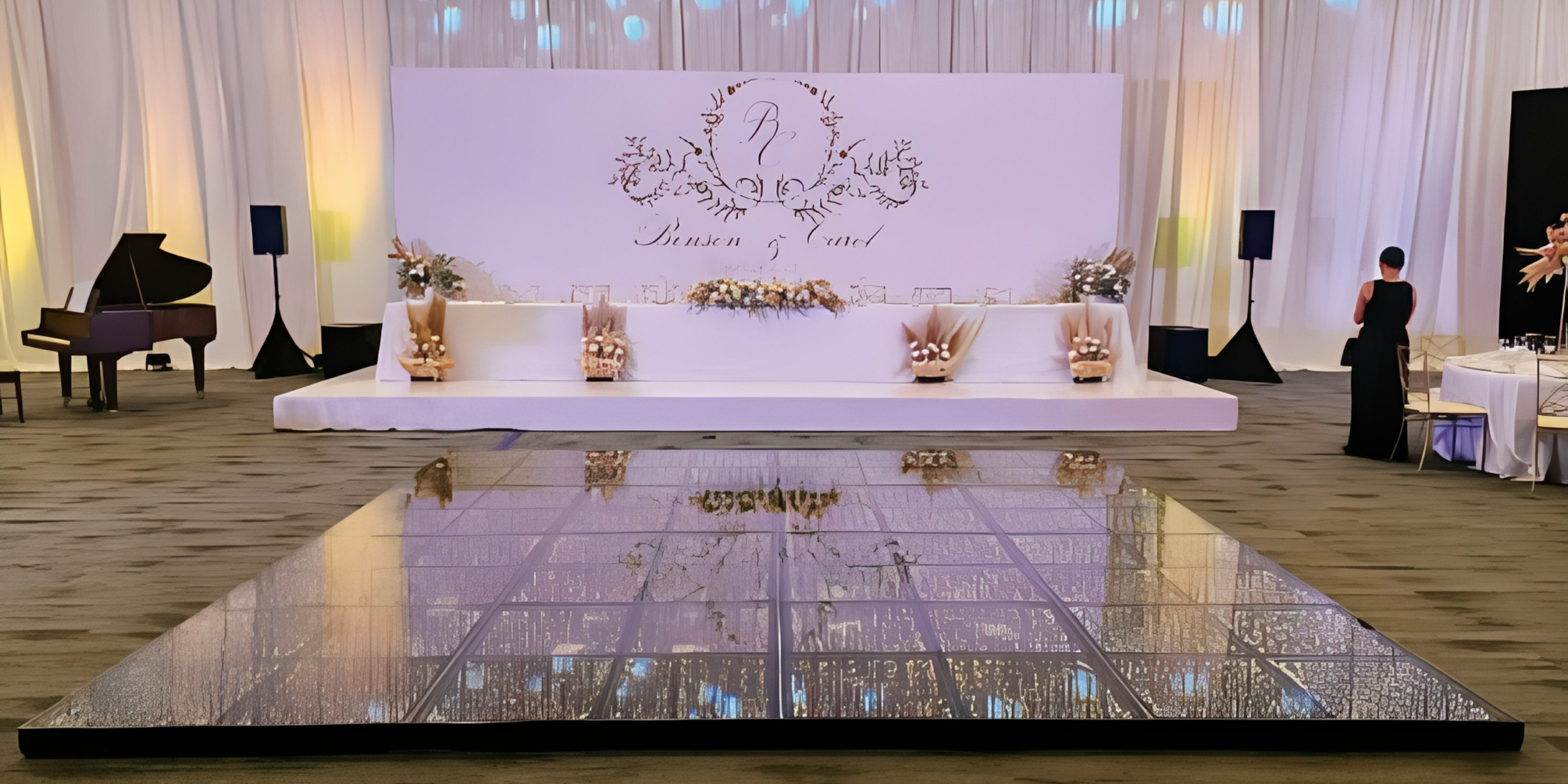 A wedding reception with a dance floor and a Royalton Splash Riviera Cancun.