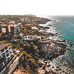 An aerial view overlooking wedding venues in Los Cabos, California.