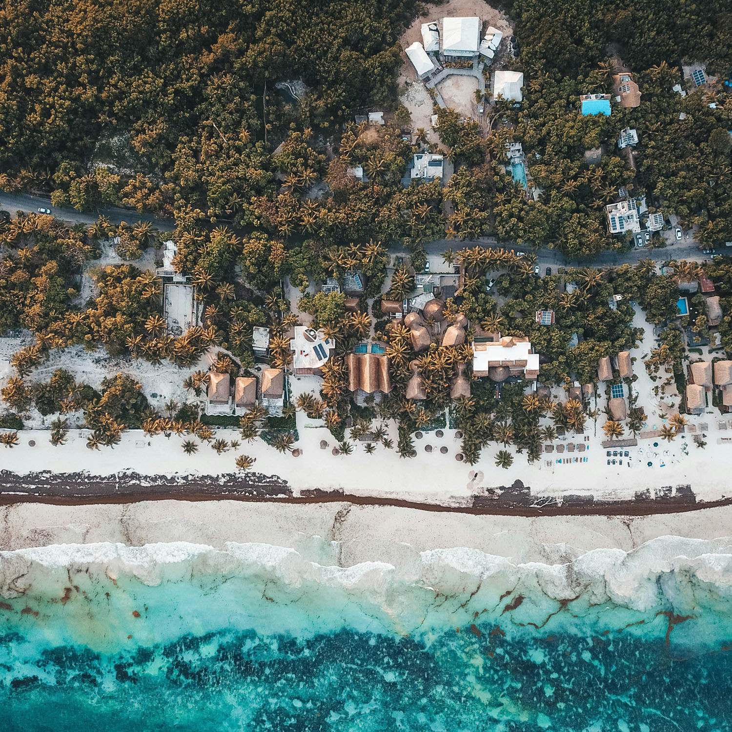An aerial view of a beach in Mexico perfect for weddings.