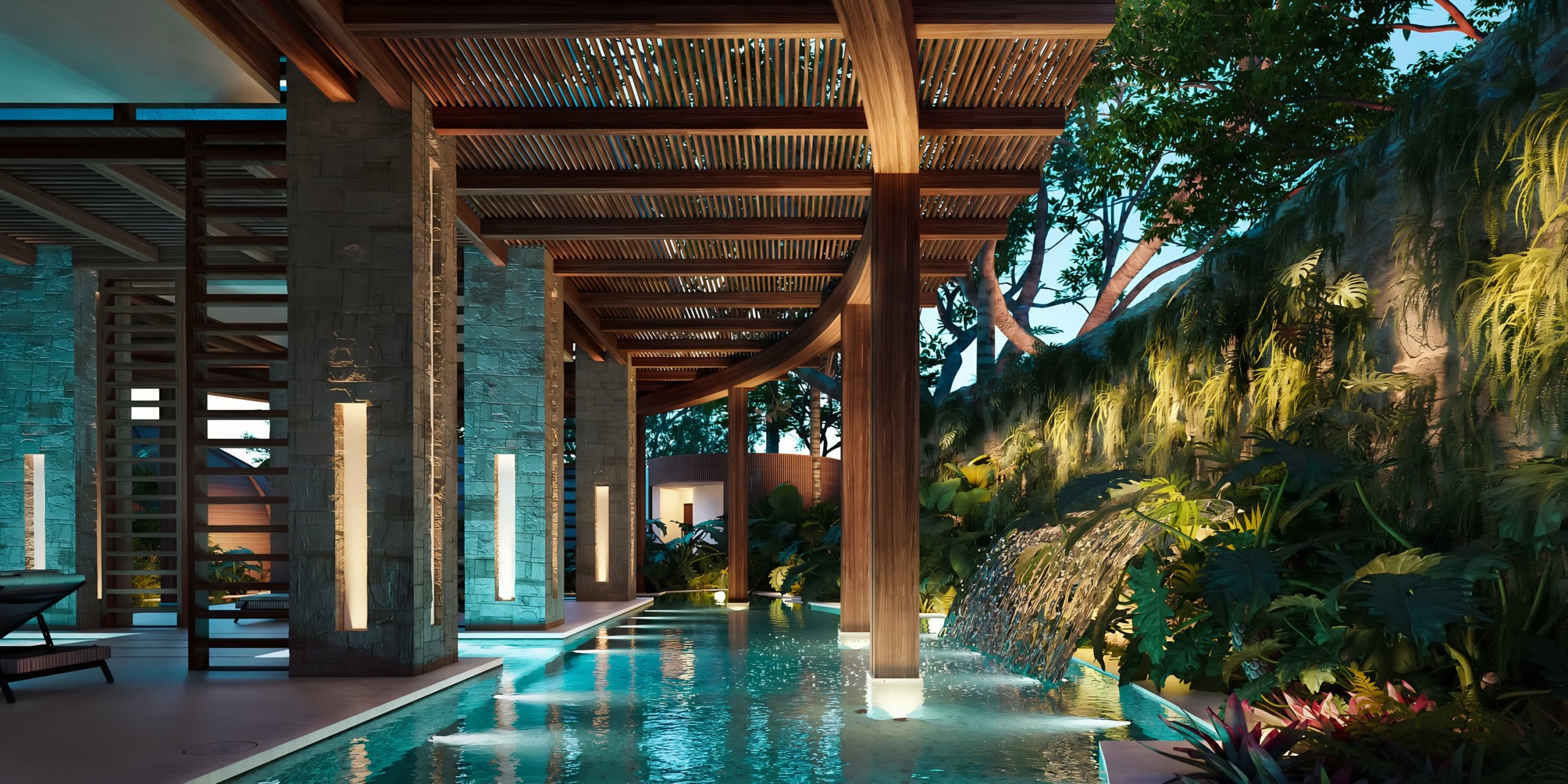 Secrets Playa Blanca Costa Mujeres with indoor pool and lush greenery.