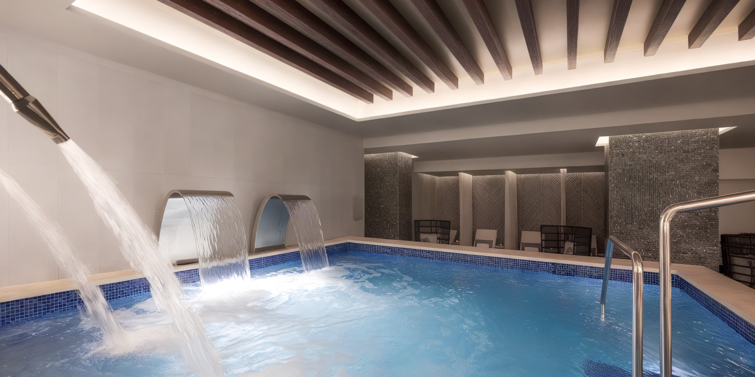 Royalton Chic Antigua features an indoor spa pool equipped with water jets and a comfortable seating area, nestled under charming ceiling beams.