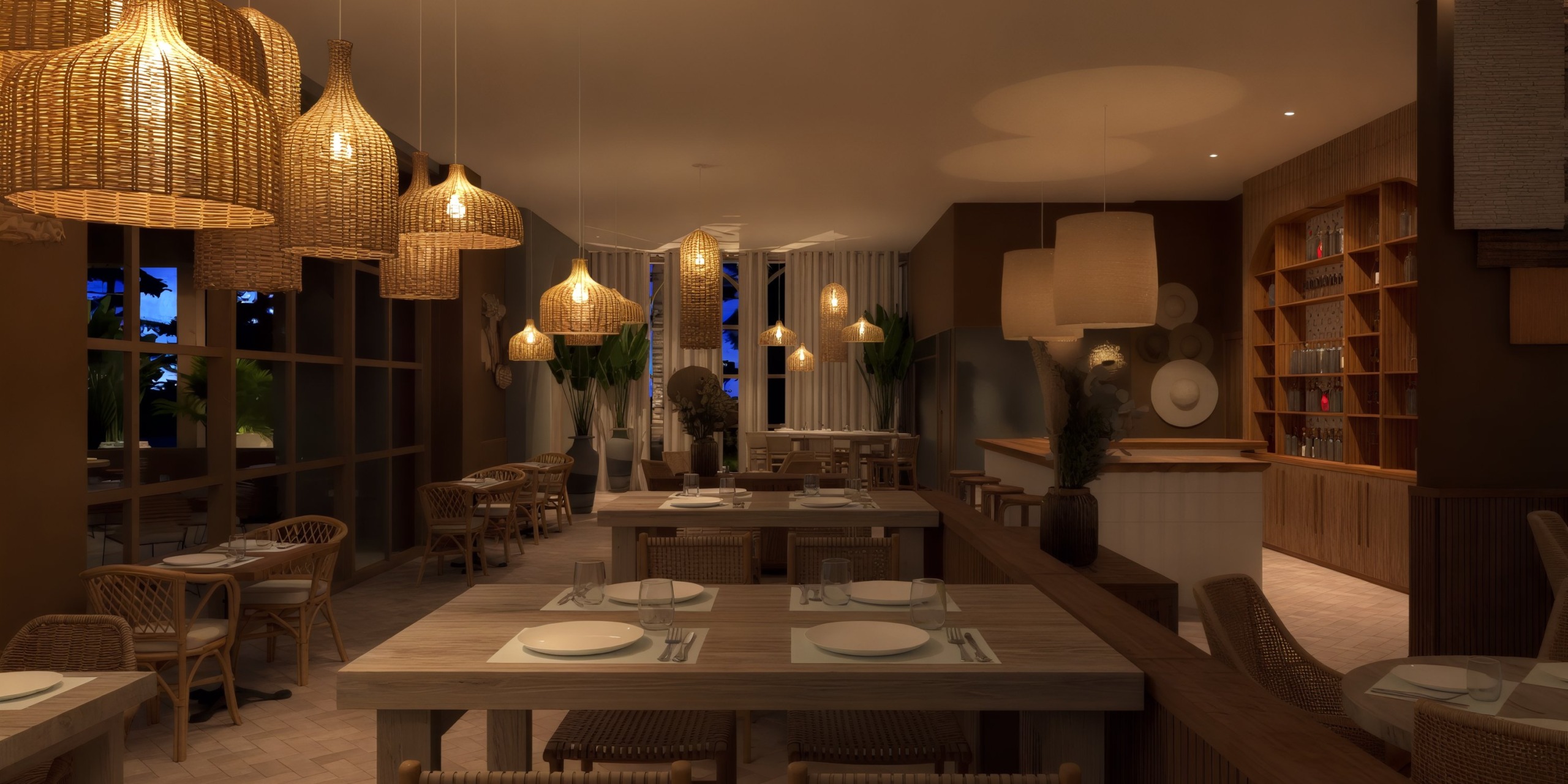 Dreams Playa Esmeralda: With wood tables, wicker chairs, and warm pendant lights creating a cozy atmosphere, it's the perfect setting for a memorable destination wedding.