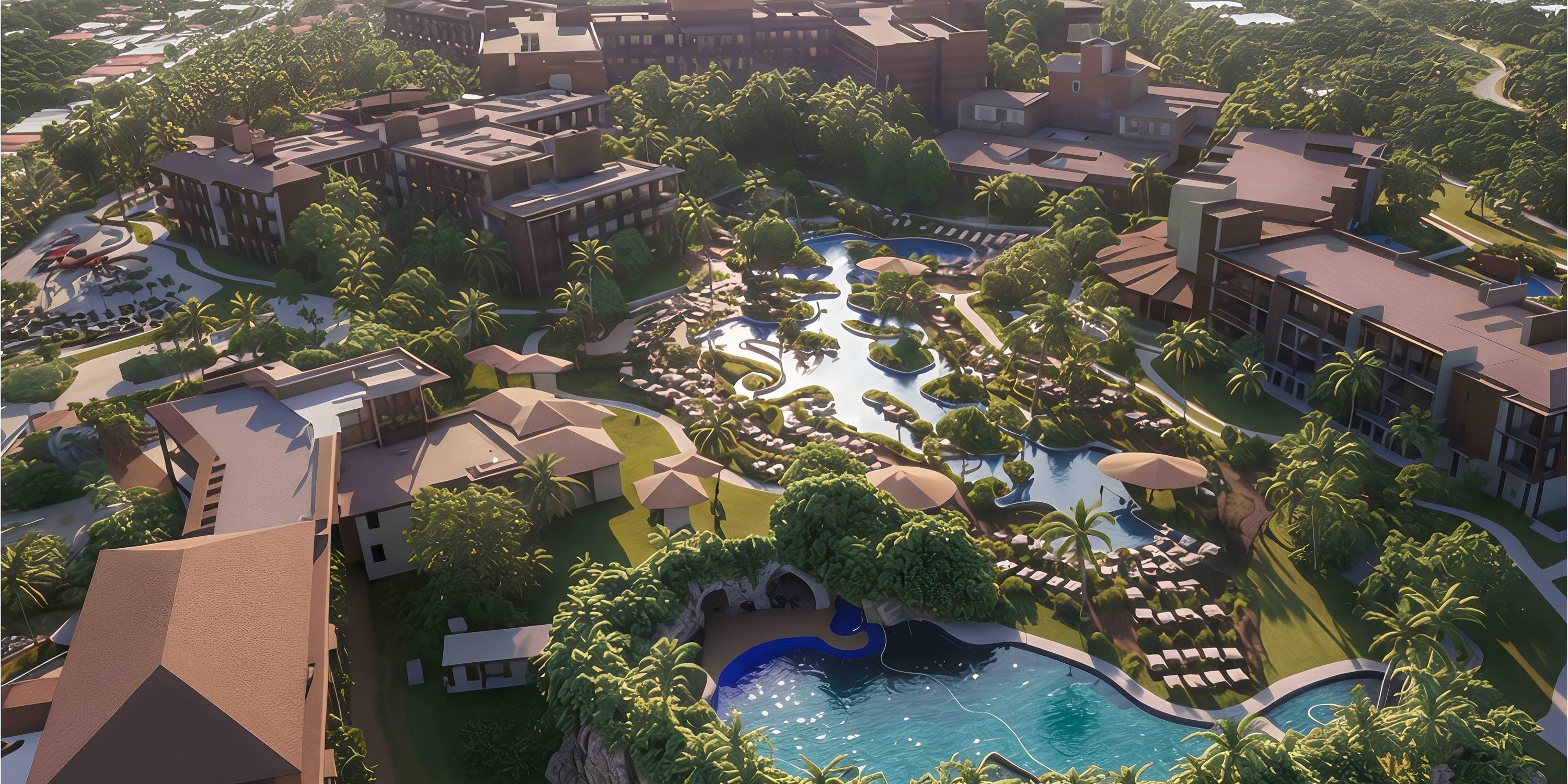 Aerial view of Lopesan Serenity Bay Resort Spa & Casino, an ideal destination wedding spot with pools.