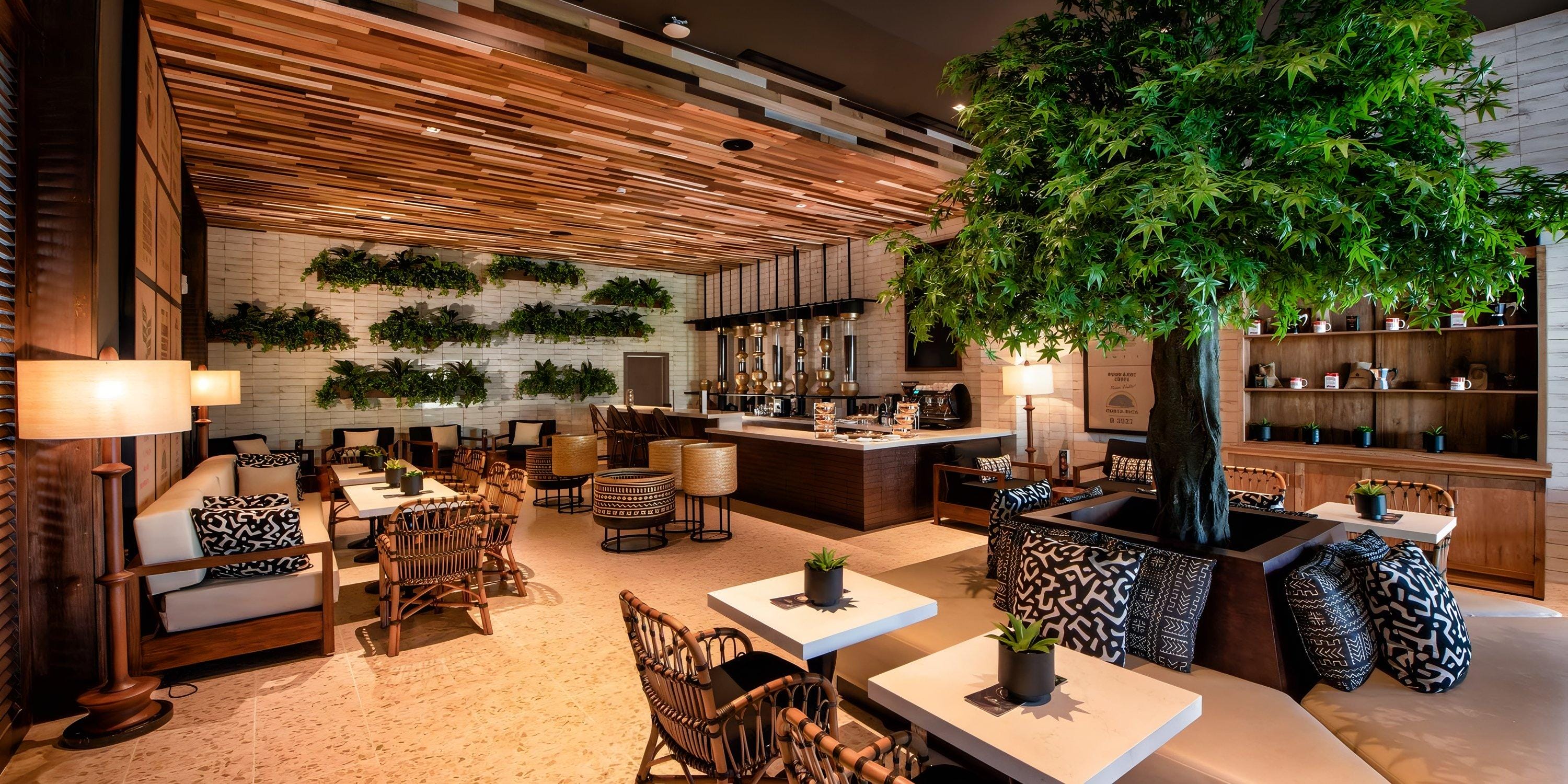 Lopesan Serenity Bay Resort Spa & Casino offers a chic café with wood accents, perfect for weddings.