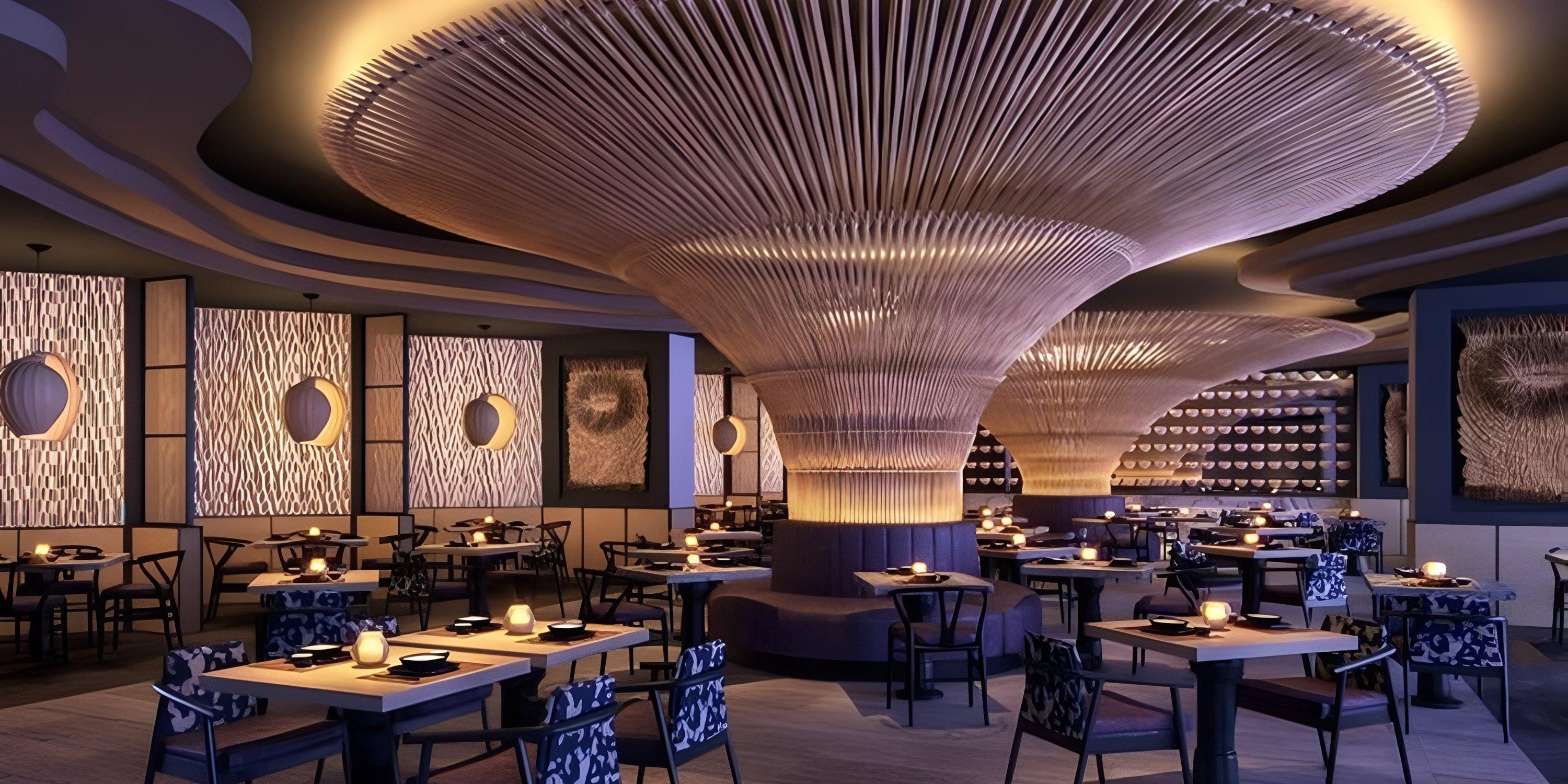 Lopesan Costa Bavaro offers stylish interiors with sculptural lights and wooden tables for a wedding.