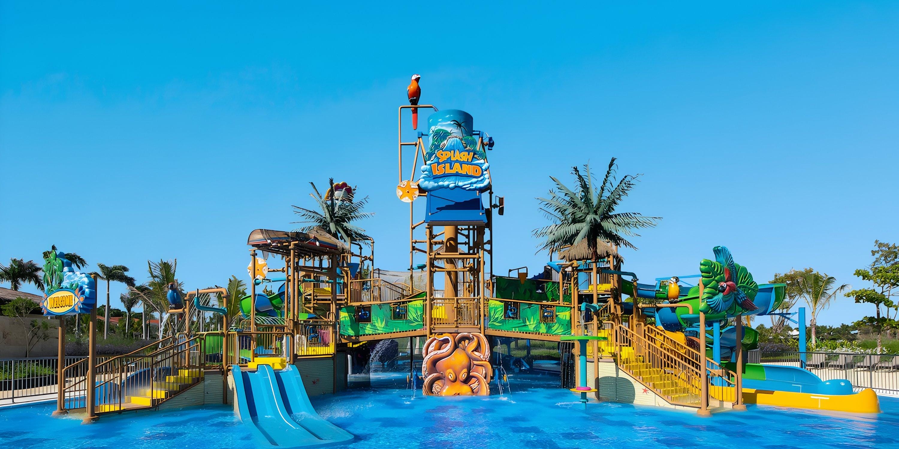 Lopesan Costa Bavaro offers slides, bridges, and a splash bucket—perfect for destination wedding fun.