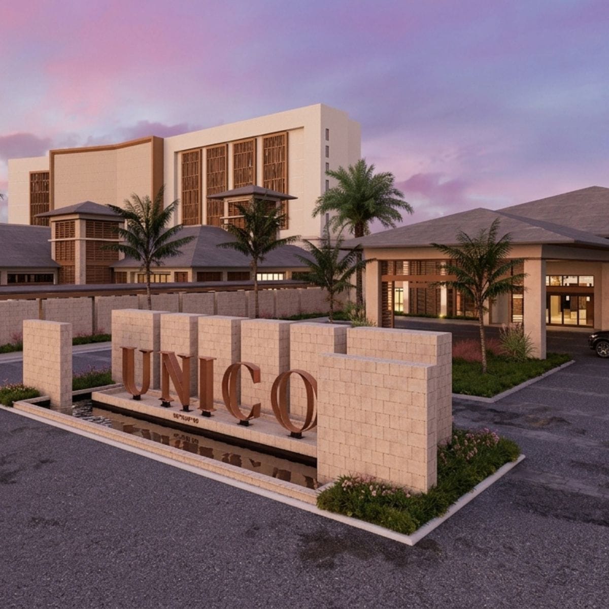 UNICO 18°77° Montego Bay hotel exterior at sunset, ideal for a destination wedding setting.