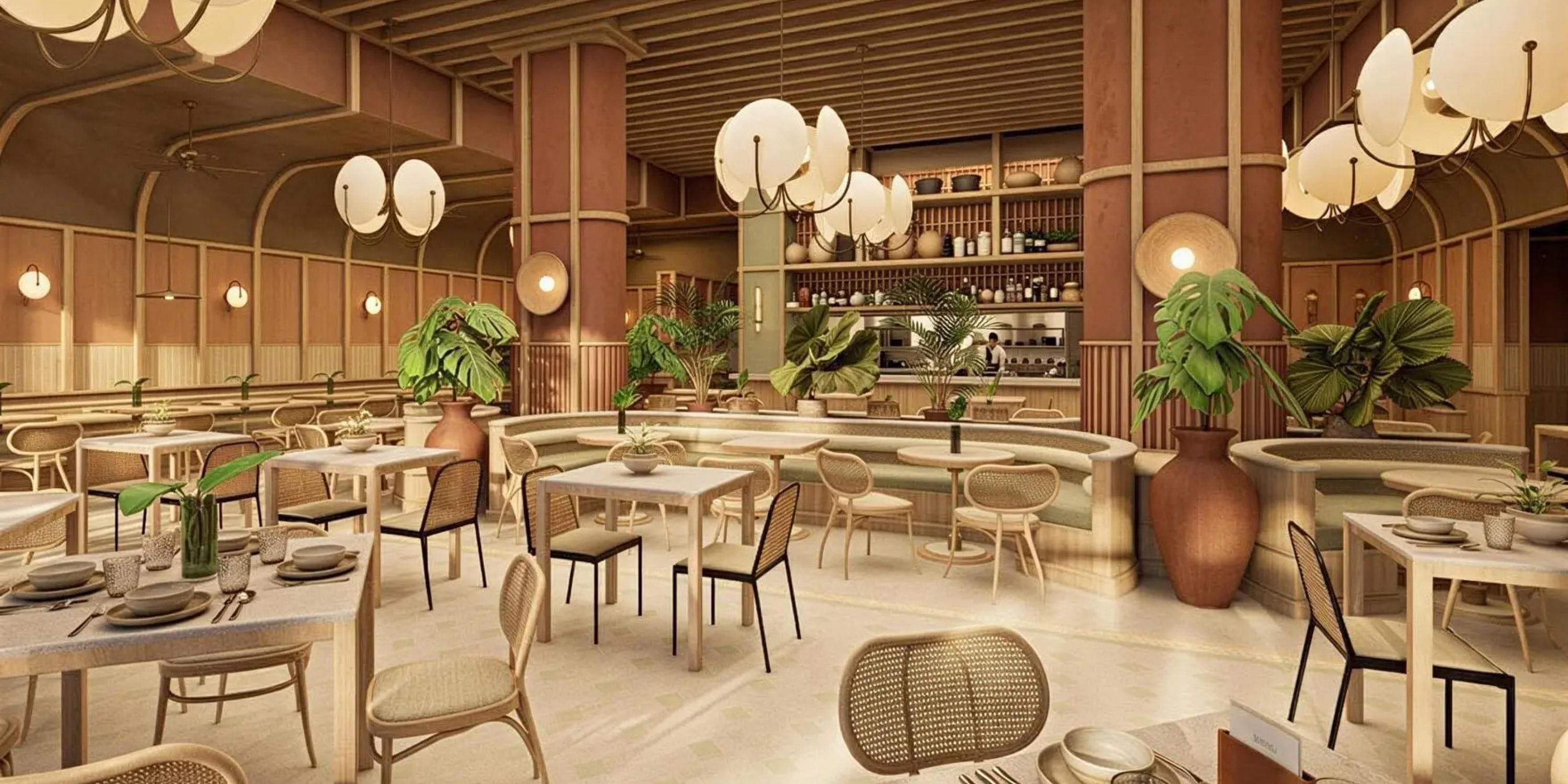 UNICO 18°77° Montego Bay: perfect wedding venue with wooden tables, big plants, globe lights.